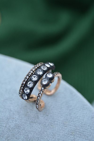 Stoneage Diamond Mount Model Bronze Zircon Stone Adjustable Triple Ring