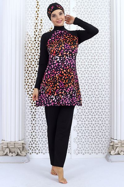 Aykum Mayo Long Sleeve Hijab Patterned Swimsuit (with Trousers)