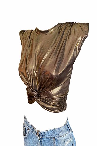 Gira official Crop Top cu noduri captusit, auriu
