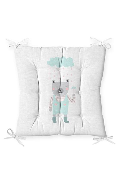 Realhomes Happy Teddy Bear Patterned Baby Room Pofidic Chair Cushion on Green Background