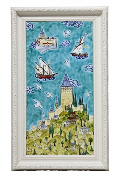 OTANTİK ÇİNİ Istanbul Galata Minyatürü ahşap Çerçeve Çini Tablo