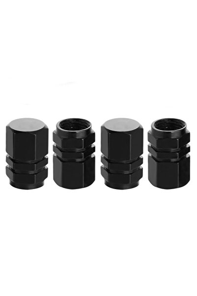 Piranha Jet Black Siyah Alüminyum Sibop Kapağı 4 Adet Set (OTO ALÜMİNYUM HEXAGON SİBOP KAPAĞI SETİ)