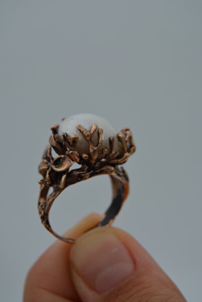 Stoneage خاتم نسائي من اللؤلؤ الباروكي بلون برونزي قابل للتعديل