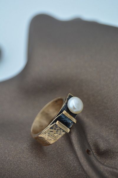 Stoneage Real Pearl Adjustable Women's Ring Lube Copper