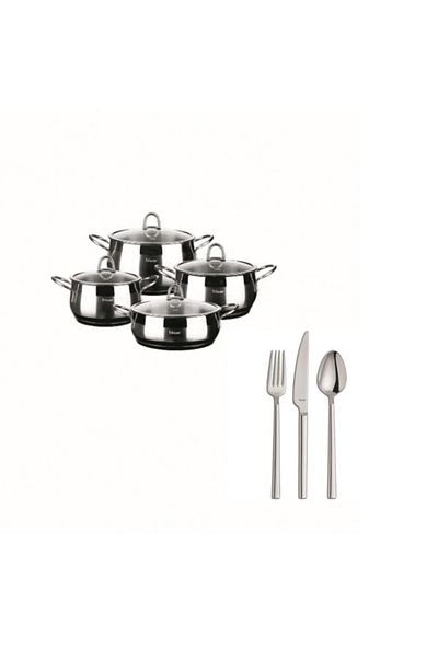 Hisar Ideal Set Mercury Ideal Cookware Set+milano 84 Piece Cutlery Set