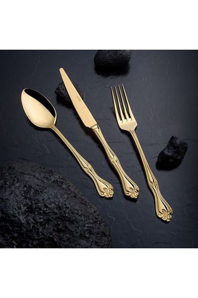Nehir Lalezar Titanium Gold Full Gold Shiny 89 Piece Boxed Cutlery Set
