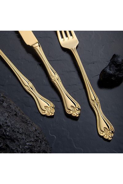 Nehir Lalezar Titanium Gold Full Gold Shiny 89 Piece Boxed Cutlery Set