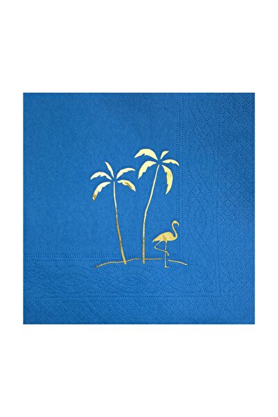 Story 33 X 33 cm Gold Leaf Palm Tree Patterned Set of 16 Blue Paper Napkins