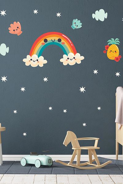TUGİBU Σετ αυτοκόλλητων τοίχου Rainbow And Stars