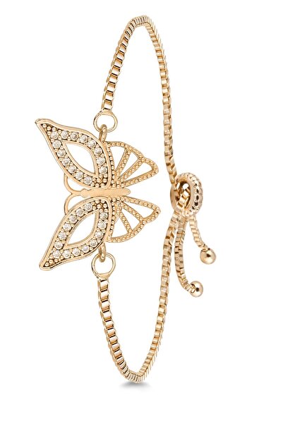 Marka7 إسوارة نسائية على شكل فراشة ذهبية اللون قابلة للتعديل بحجر الزركون