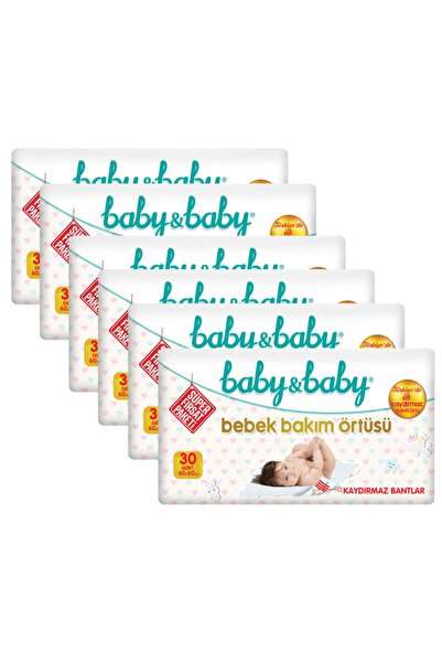 Baby&Baby Baby & Baby Kaydırmaz Bantlı Bebek Bakım Örtüsü 30 Lu 6 Paket 180 K...