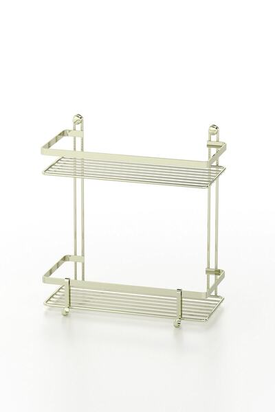 Teknotel Altın İki Katlı Kancalı Banyo Rafı Es067h