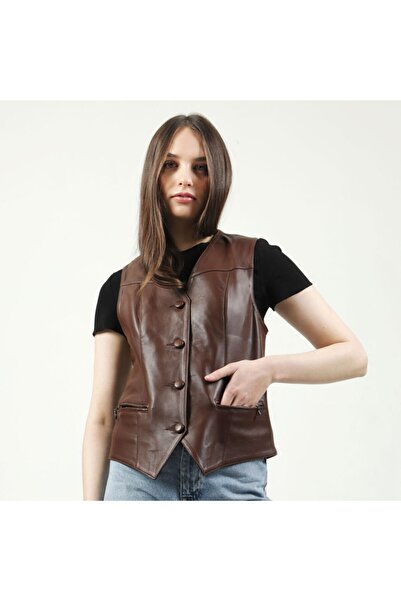 Dericlub Women's Leather Vest 001 Hazelnut - Stylish and Comfortable