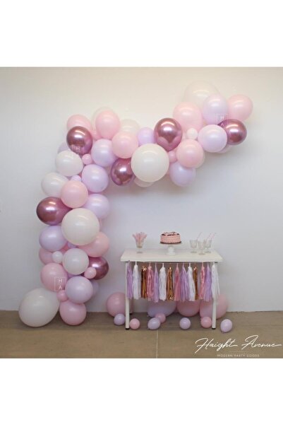 Çemrek Süs Parti سلسلة بالونات وردية - 100 بالون، وملحق سلسلة 5 متر ومضخة بالون