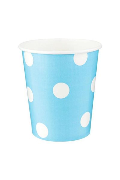 Roll-Up Set of 8 Blue Polka Dot Paper Cups