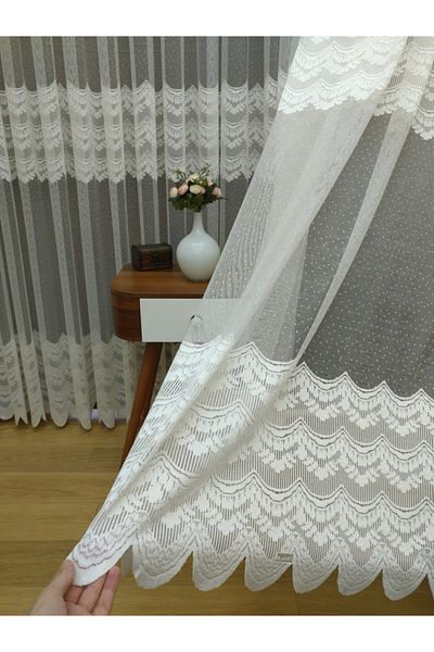 Esse Home Transverse Patterned High Quality and Gramaged Kdk Knitted Tulle, 450x260, Tight Pleat, 1/3