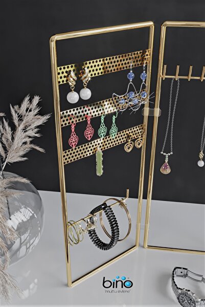 Bino Gold Altın 3'lü Takı Standı, Takılık, Küpelik, Bileklik, Kolye Seti, Takı Dolabı Düzenleyici