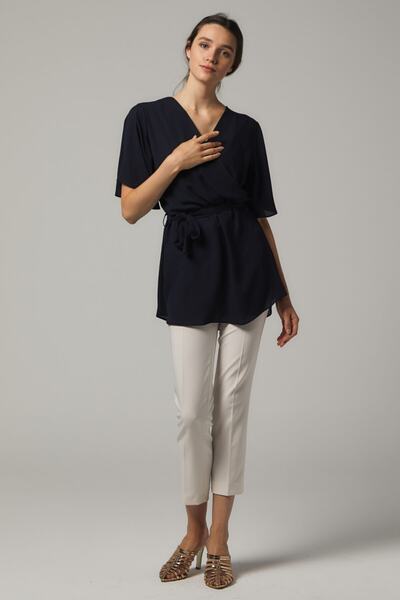 SORALLİNE Γυναικεία μπλούζα με διπλό στήθος σε μπλε ναυτικό χρώμα