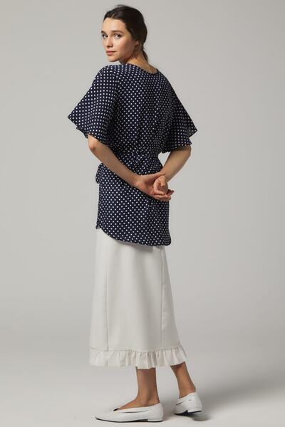 SORALLİNE Γυναικεία μπλούζα με διπλό γιακά με πουά