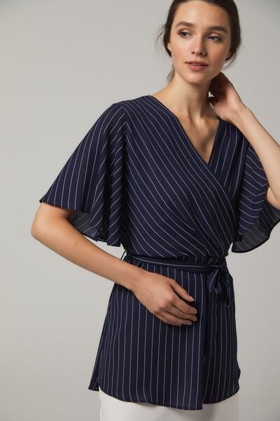 SORALLİNE Γυναικεία μπλούζα με διπλό στήθος σε μπλε ναυτικό χρώμα