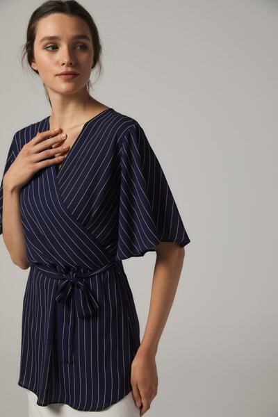 SORALLİNE Γυναικεία μπλούζα με διπλό στήθος σε μπλε ναυτικό χρώμα