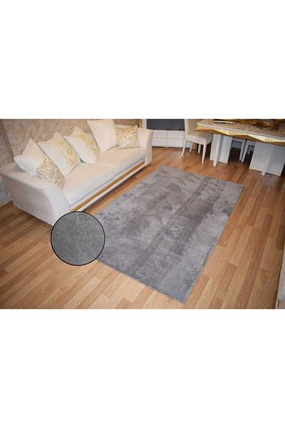 Hakan Plain Pattern Gray Welsoft Carpet Cover