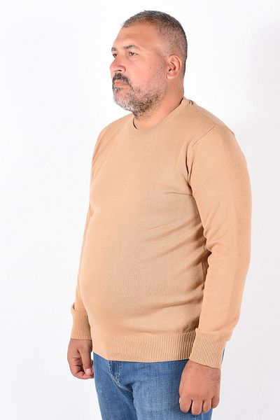 Trist Star Men's Plus Size Camel Crew Neck Cotton Sweater