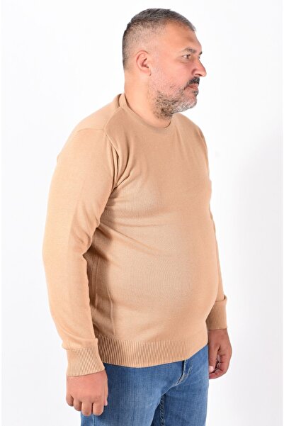 Trist Star Men's Plus Size Camel Crew Neck Cotton Sweater