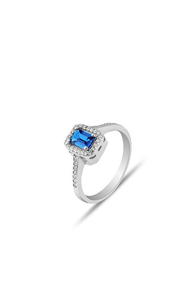 MySilvers Safir Rengi Baget Taşlı Gümüş Yüzük