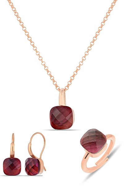 MySilvers Mor Zirkon Taşlı Gümüş Set