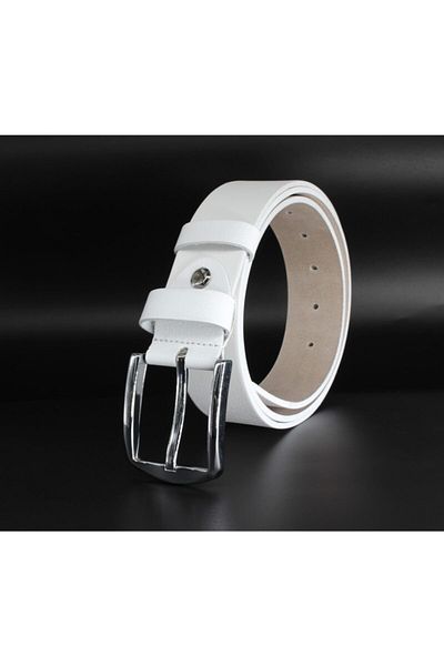 Livize 100% Buffalo Leather Classic Men's Belt 4 Cm White