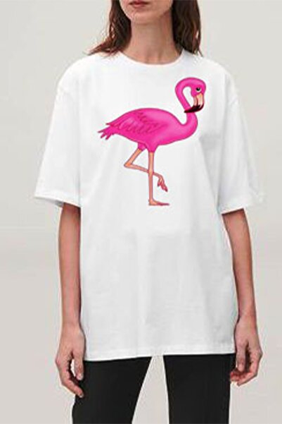 Raf Coll Ženski flamingo Štampano Oversize kroj beli T-shirt
