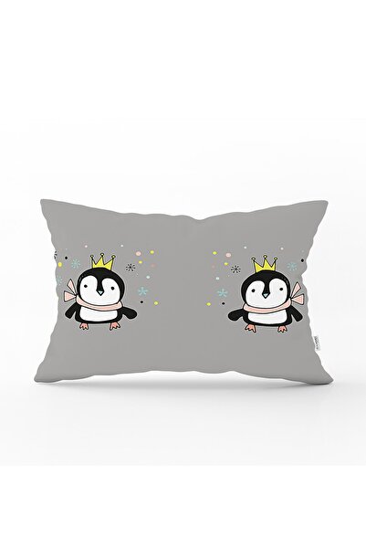Realhomes Uçan Sevimli Penguen Tasarımlı Bebek Odası Dikdörtgen Yastık Kılıfı