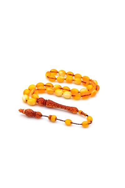 Murty99 Usta Işi Arpa Kesim Hareli Turuncu Toz Pres Kehribar Tesbih Iri Boy 002