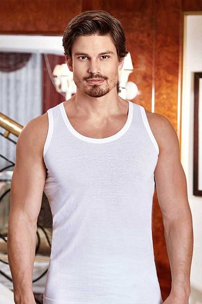 Berrak Men's White Thick Strap Athlete Jersey Illustrated Single Package (6 Pieces)