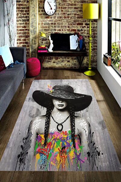 Resmiro Gizemli Portre Desenli Dijital Baskılı Halı