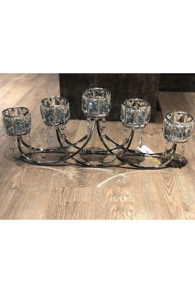 decovien Yatay Şamdan 5'li Gümüş