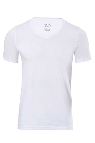 Anıt Ανδρικό λευκό αθλητικό μπλουζάκι με μισό μανίκι και λαιμόκοψη V (6 τεμάχια)