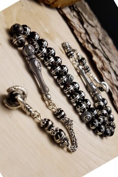 OTTOTESBİH 925 Ayar Gümüş Aksesuarlı Ayyıldız Model Gümüş Sarmal Kuka Çift Sıra Zaza Tesbih