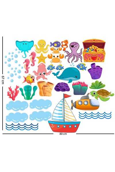 Tilki Dünyası Kids Room Sea Life Creatures, Ships And Submarines Decorative Sticker