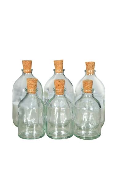 Şişecam 6 Piece Bottle Glass Spice Jar Set with Cork Lid