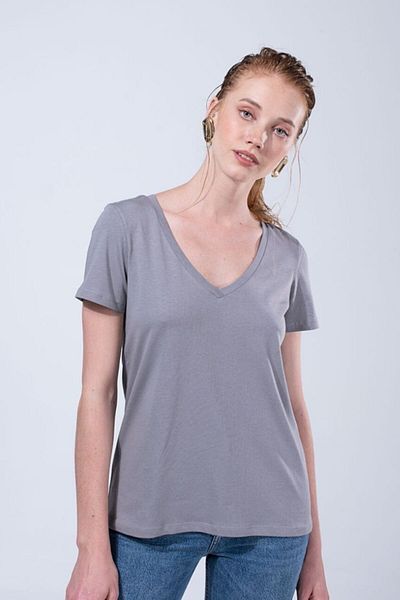 IAMNOTBASIC Women's Gray V-Neck T-Shirt