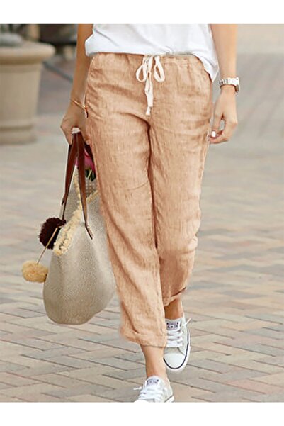 night blue Pantaloni de vară confortabili de damă bej