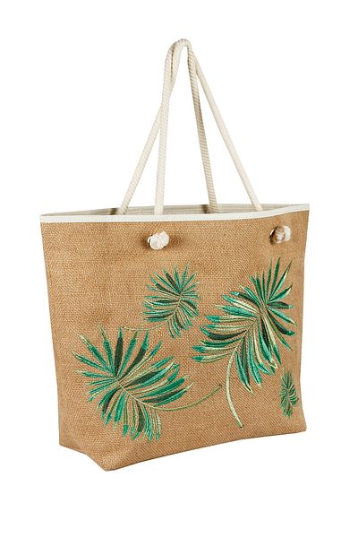 Bakras Φύλλο Κεντημένο Shopper Straw Bag Beach