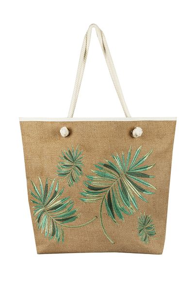 Bakras Φύλλο Κεντημένο Shopper Straw Bag Beach