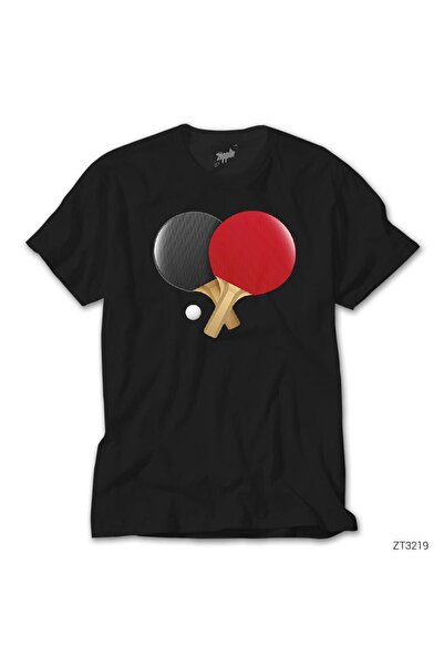 Z zepplin تي شيرت أسود لمضارب تنس الطاولة للجنسين