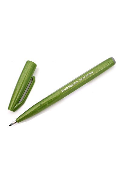 Pentel Fude Touch Sign Brush Pen Fırça Uçlu Çizim Kalemi Olıve Green