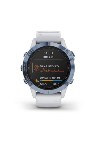 Garmin Fenix 6 Pro Solar Mineral Mavisi Titanyum Multispor Gps Akıllı Saat - Beyaz Kayış
