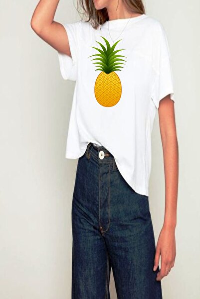 Raf Coll Ženski ananas Štampano Oversize kroj beli T-shirt