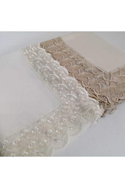 Deneme Zamanı Masa Örtüsü Linen Keten Simli Fransız Güpürlü Krem